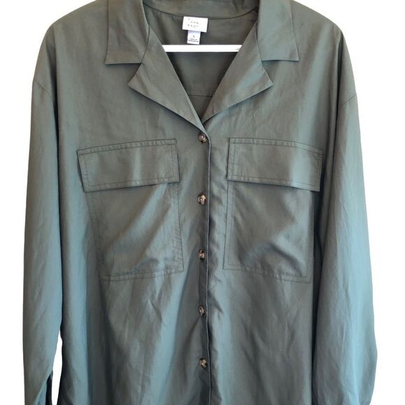 𝅺a New Day Khaki Green Long Sleeve Shirt EUC - Picture 1 of 10